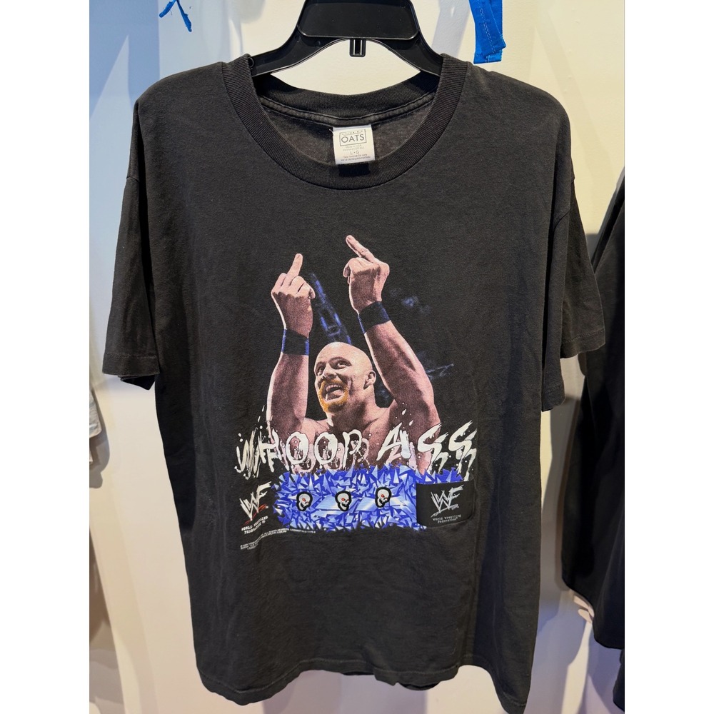 Vintage 1998 Stone Cold Steve Austin Whoop Ass WWF T-Shirt Wild Oats Large Black